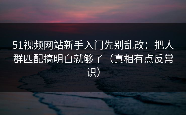 51视频网站新手入门先别乱改：把人群匹配搞明白就够了（真相有点反常识）